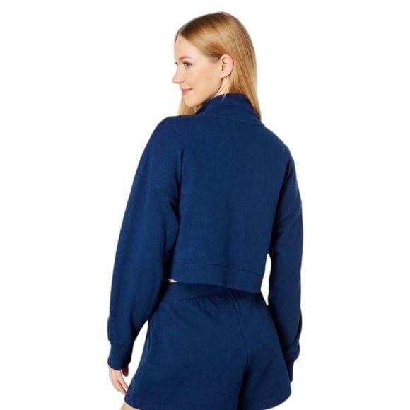 WeWoreWhat 90's Slouchy Terry Cropped Navy Blue Quarter Zip Pullover Sz S NWT - Picture 7 of 10